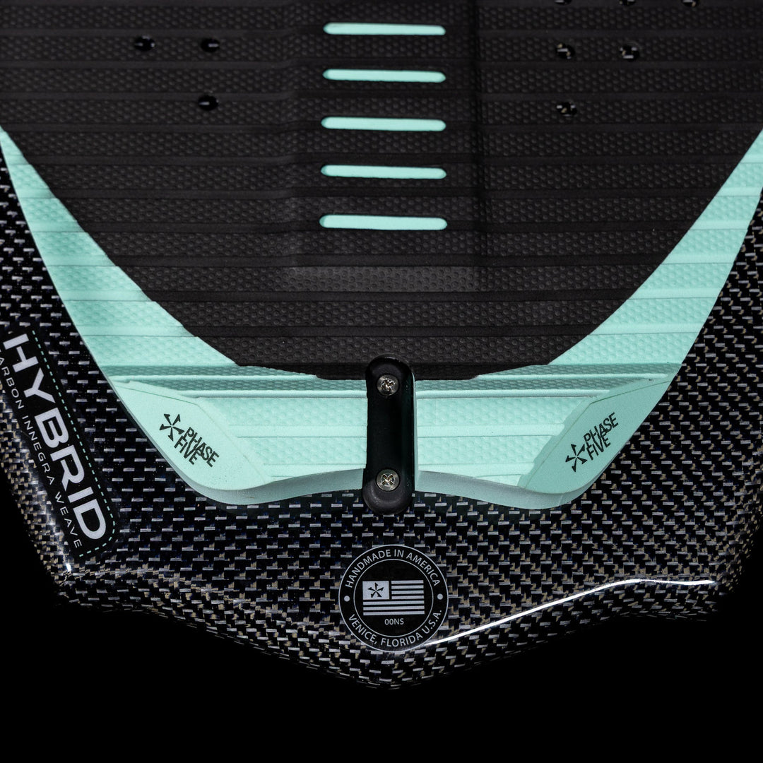 Close-up of the 2026 Phase Five Trident V3 surfboard featuring a textured surface and hybrid design for enhanced performance.