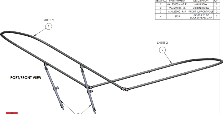 Axis Slider Bimini Main Bow Frame for models 2022-2025, featuring a sturdy main bow and support structure.