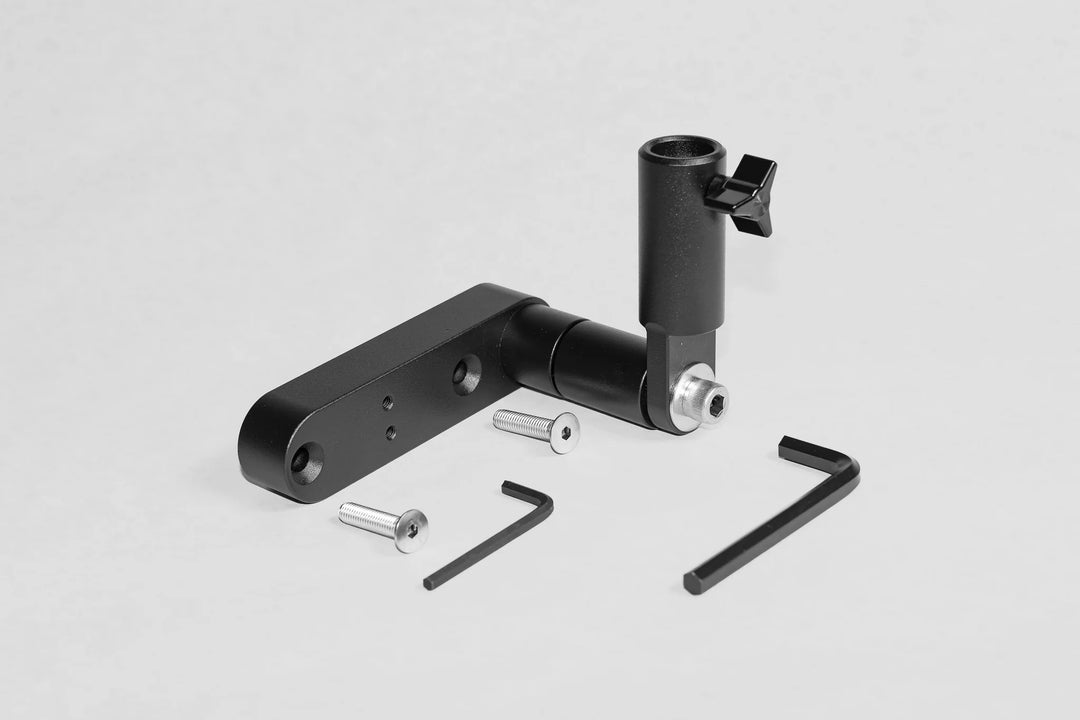 Black Tower Flag Mount-Malibu/Axis with screws and Allen wrenches, designed for secure flag display on towers.