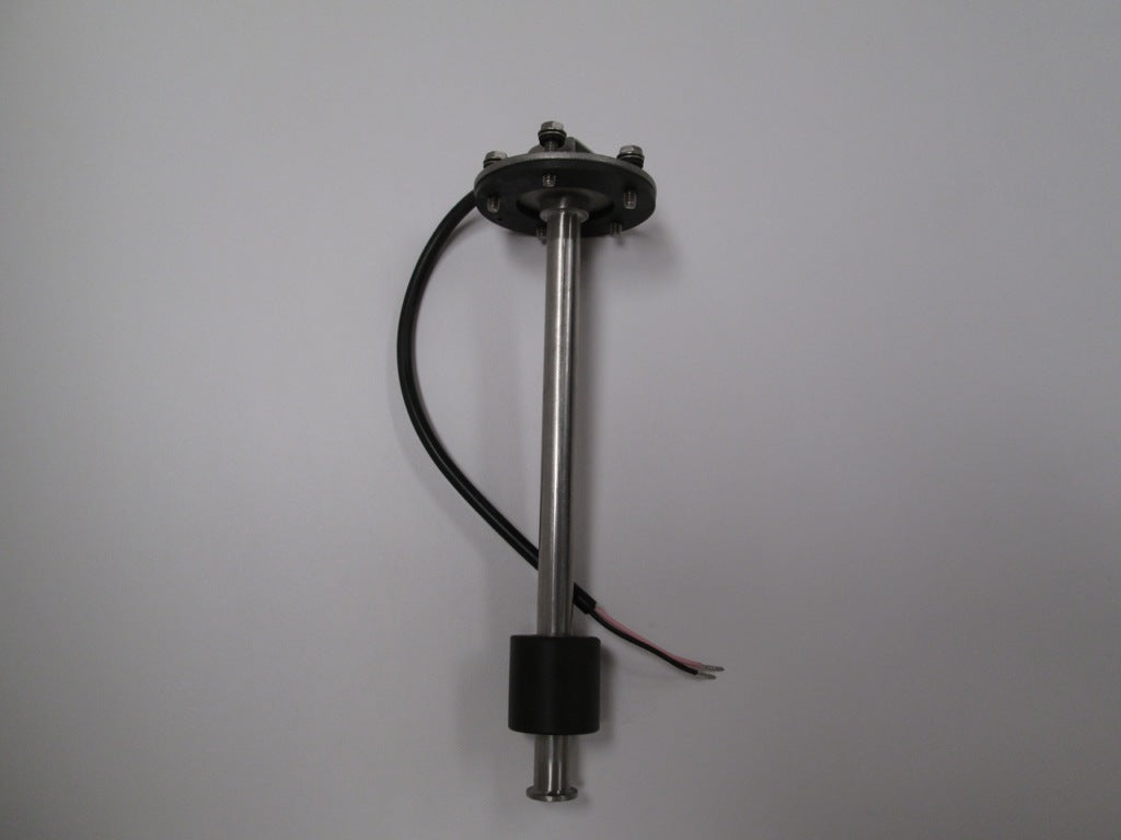 WEMA sending unit, 8.5 inches long, with metal rod, black top, and electrical wires, used for fluid level measurement.