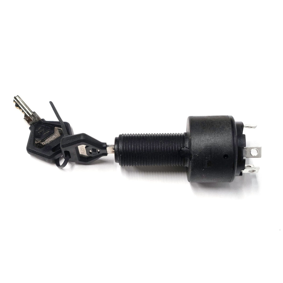 Ignition switch for Malibu vehicle with keys, black cylindrical design, and electrical connectors for ignition system.