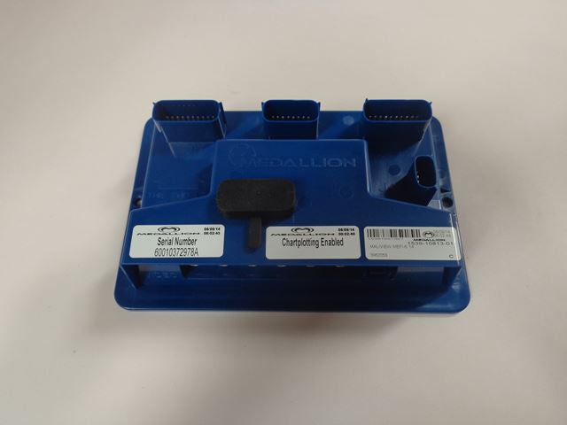 Blue Viper Module with three connector ports, serial number label, and chartplotting enabled sticker on a white surface.