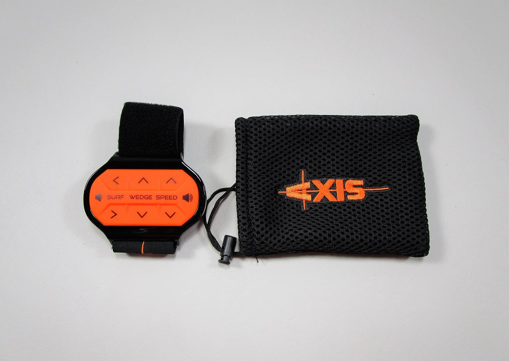 Axis Surf Band with Power Wedge, digital surf training device with adjustable settings, includes carrying pouch.