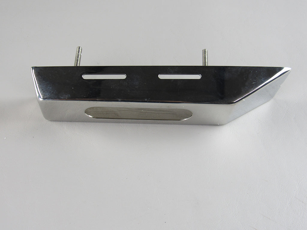 Docking light housing with a sleek, chrome finish and mounting brackets for marine or vehicle lighting applications.