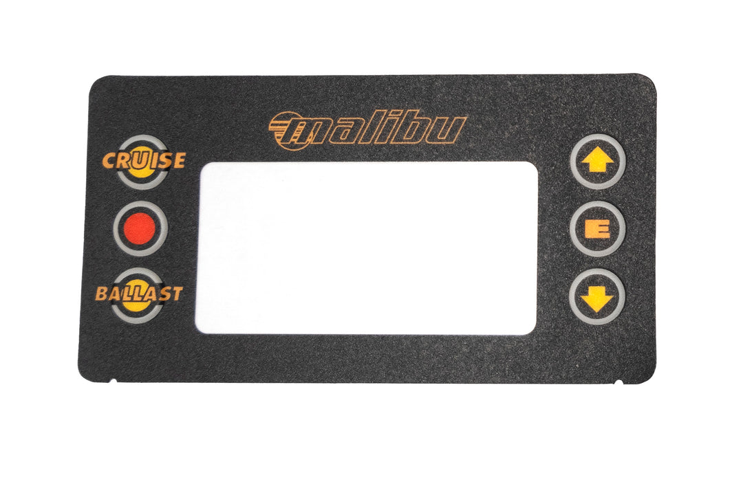 Replacement info center panel with ballast overlay for Malibu boats, featuring buttons for cruise, ballast, and navigation.