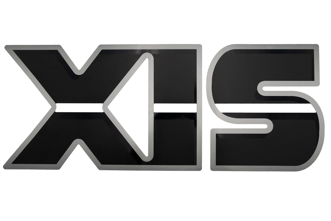 Black and gray "XIS" decal sticker with bold, stylized lettering for vehicle or accessory customization.