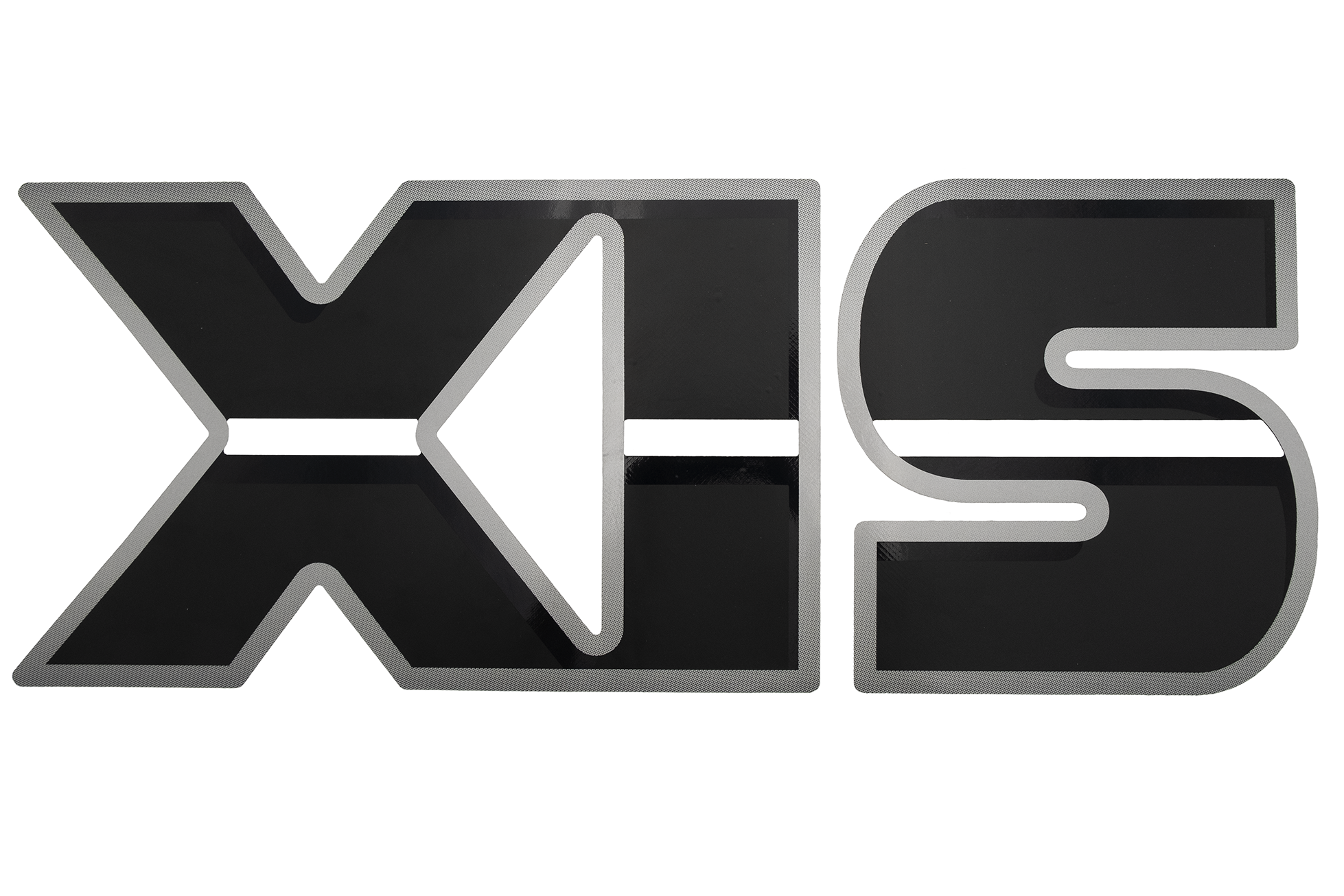 Black and gray "XIS" decal sticker with bold, stylized lettering for vehicle or accessory customization.