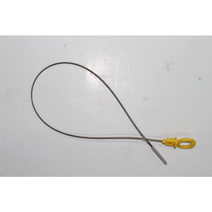 Small metal oil dipstick with yellow handle for Indmar small block engines, used to check oil levels.