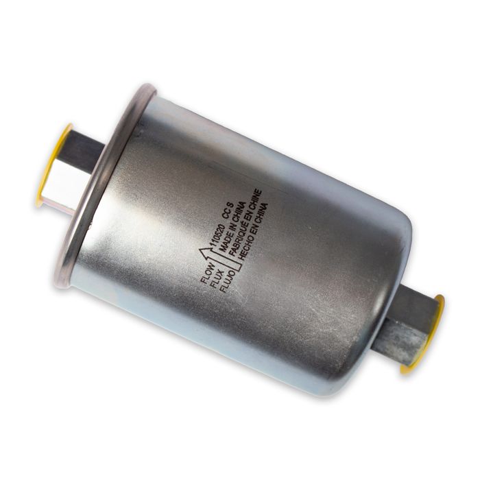 Indmar fuel filter with metal body, inlet and outlet ports, and flow direction arrow, designed for marine engine fuel filtration.