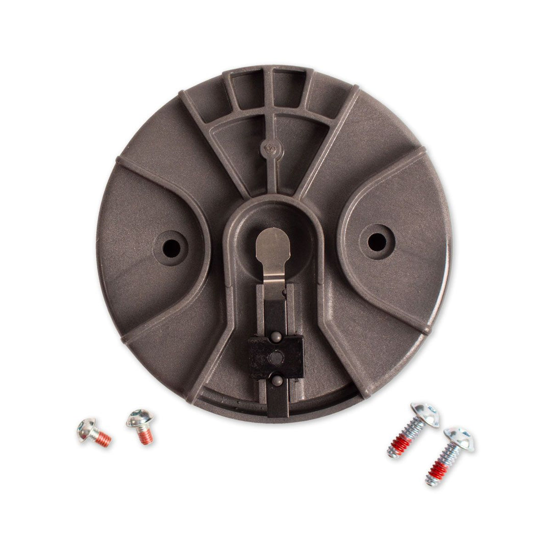 Rotary high voltage switch rotor with mounting screws, used for electrical switching in high voltage applications.