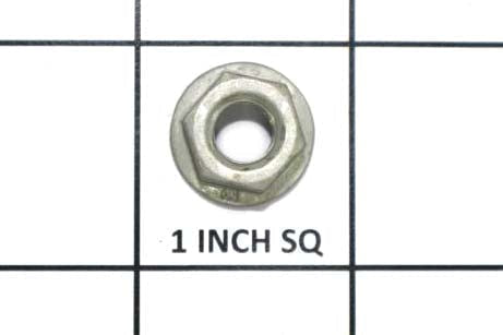 Close-up of a 5/16-18 hex nut on a grid background, showing its shape and size for hardware applications.
