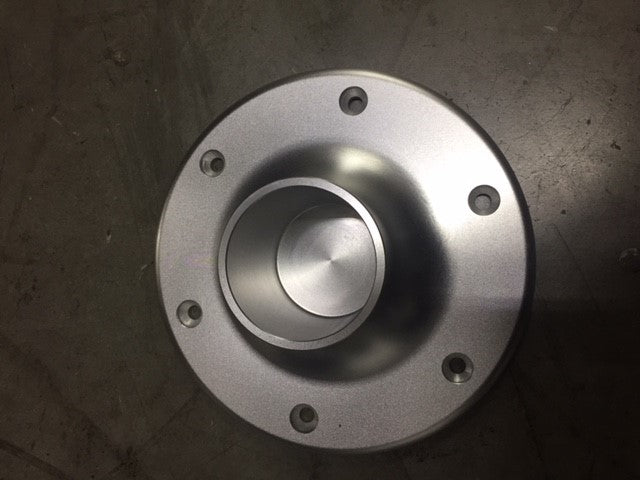 Round anodized aluminum table mount with a tapered socket, surface mounted, 2-1/4 inch diameter, model 14-20.