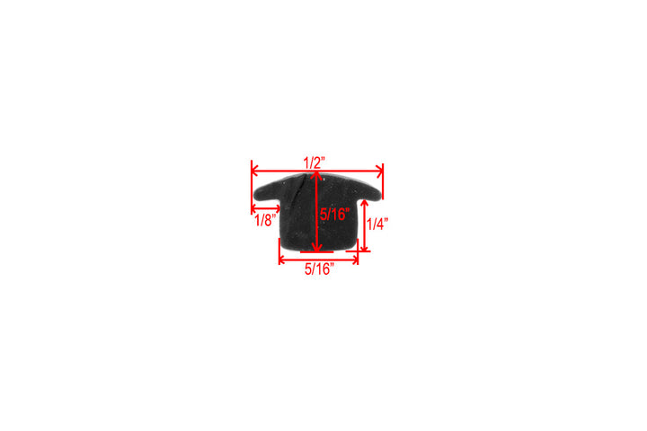 Rubber insert for board rack, 1 foot length, with 5/16" height, 1/2" width, and 1/4" side tab for secure fit.