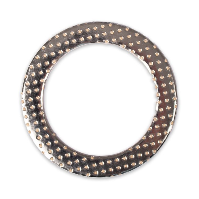 Metal armored exhaust gasket for 6.2L engine, designed as an elbow component for durability and sealing.