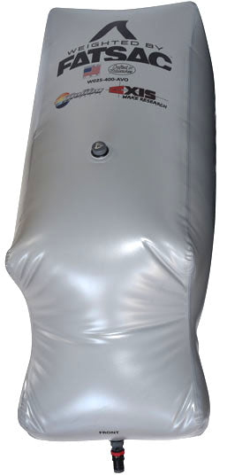 Malibu/Axis PNP 400 lbs Rear FatSac, inflatable water bag for boat ballast, with logo and valve at the bottom.