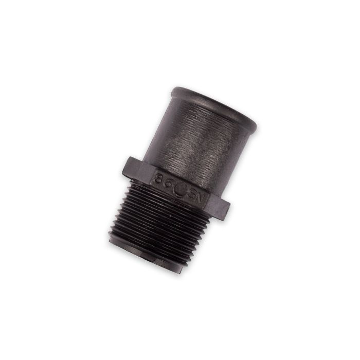 Nylon fitting with 3/4 NPT male thread and 1-inch size for plumbing or fluid transfer applications.