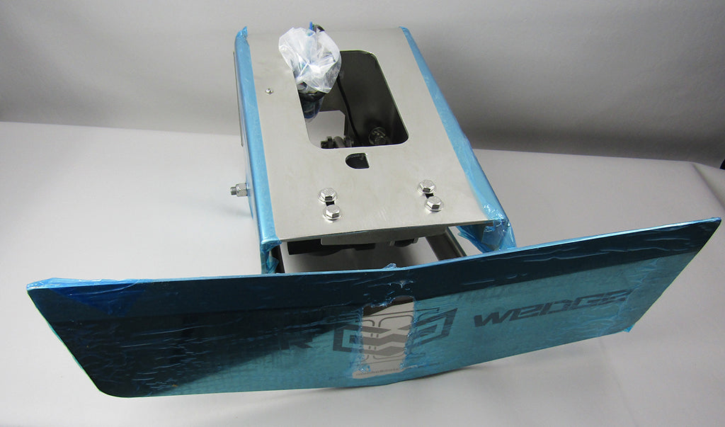 Hydraulic Axis Power Wedge II Assembly, 18, with metal frame and blue protective film, used for industrial or machinery applications.