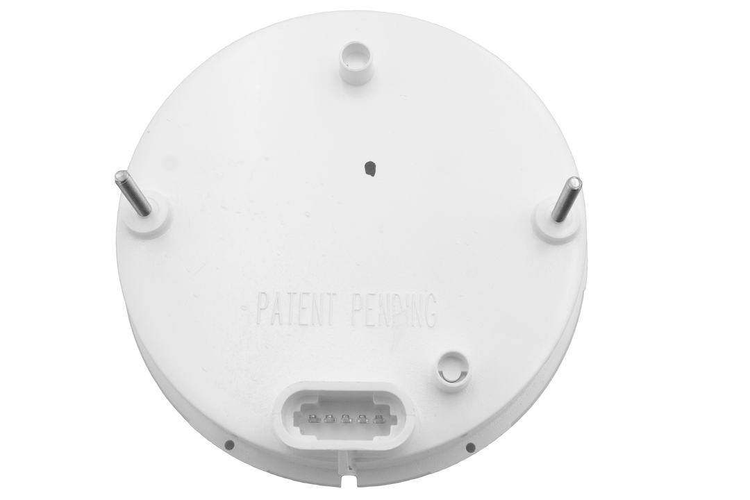Back view of a 4-in-1 gauge device with mounting pins and connector port, used for measuring multiple parameters.