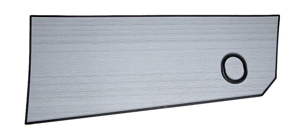 SeaDek grey port 28-inch rear step pad with textured surface and circular drainage hole for boat safety.