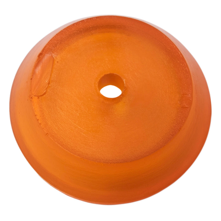 Orange roller-end bell with a central hole, smooth surface, and rounded shape.