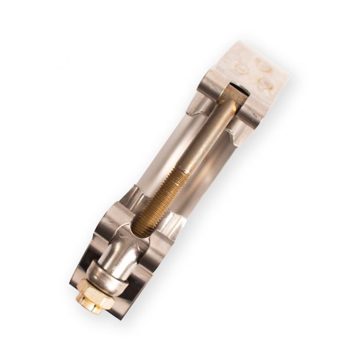 V-band clamp for Ford 6.2L engine, stainless steel, used for exhaust or turbo piping connections.