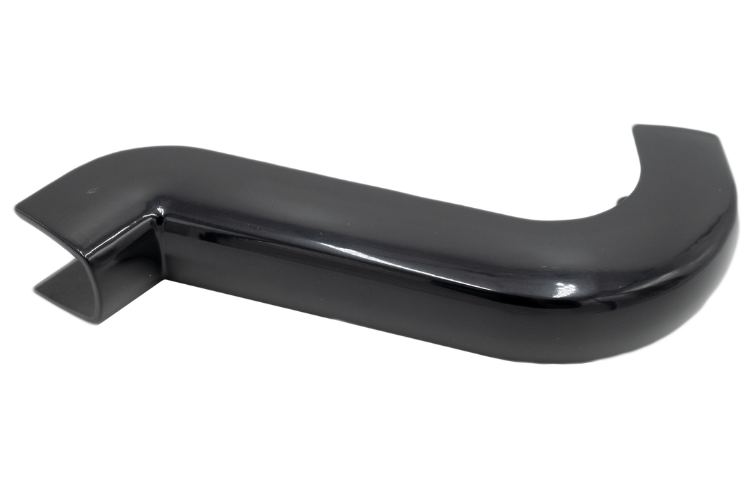 Black Axis Bow Corner Cap with a curved design and open end for corner protection and finishing.