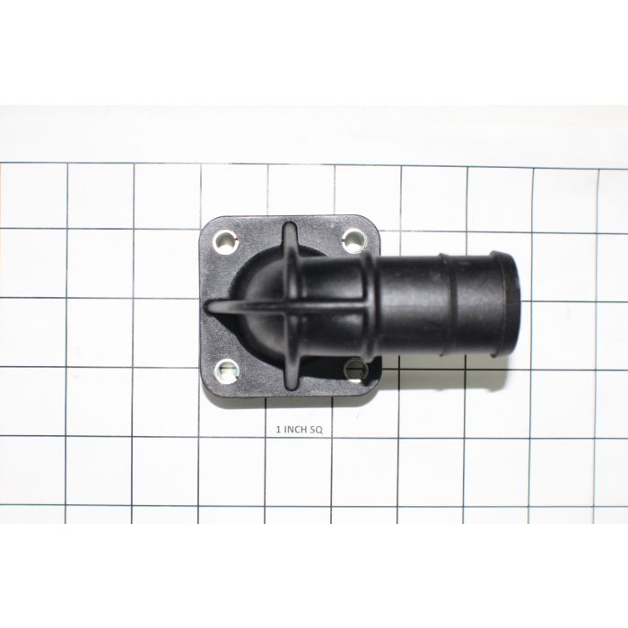 Fitting ZF Hurth Ski-V Water 1 1/4 inch, black plastic water fitting with mounting plate, on a grid background for size reference.