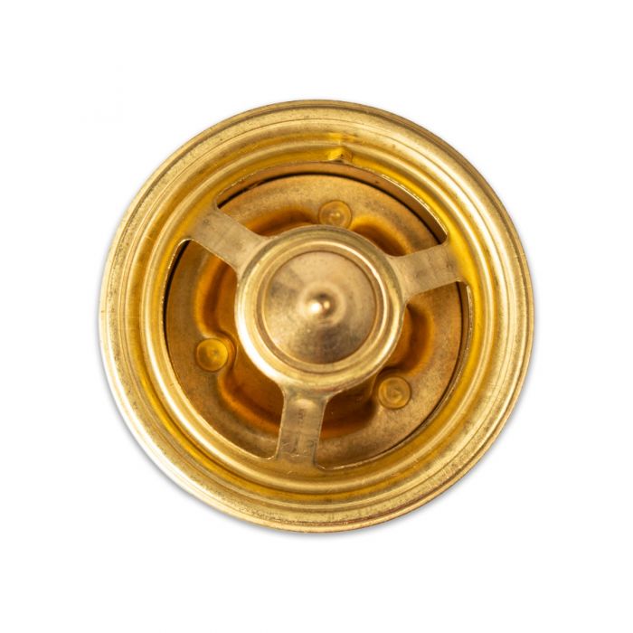 Top view of a gold-colored thermostat dial set to 160 degrees, featuring a circular design with a central adjustment knob.