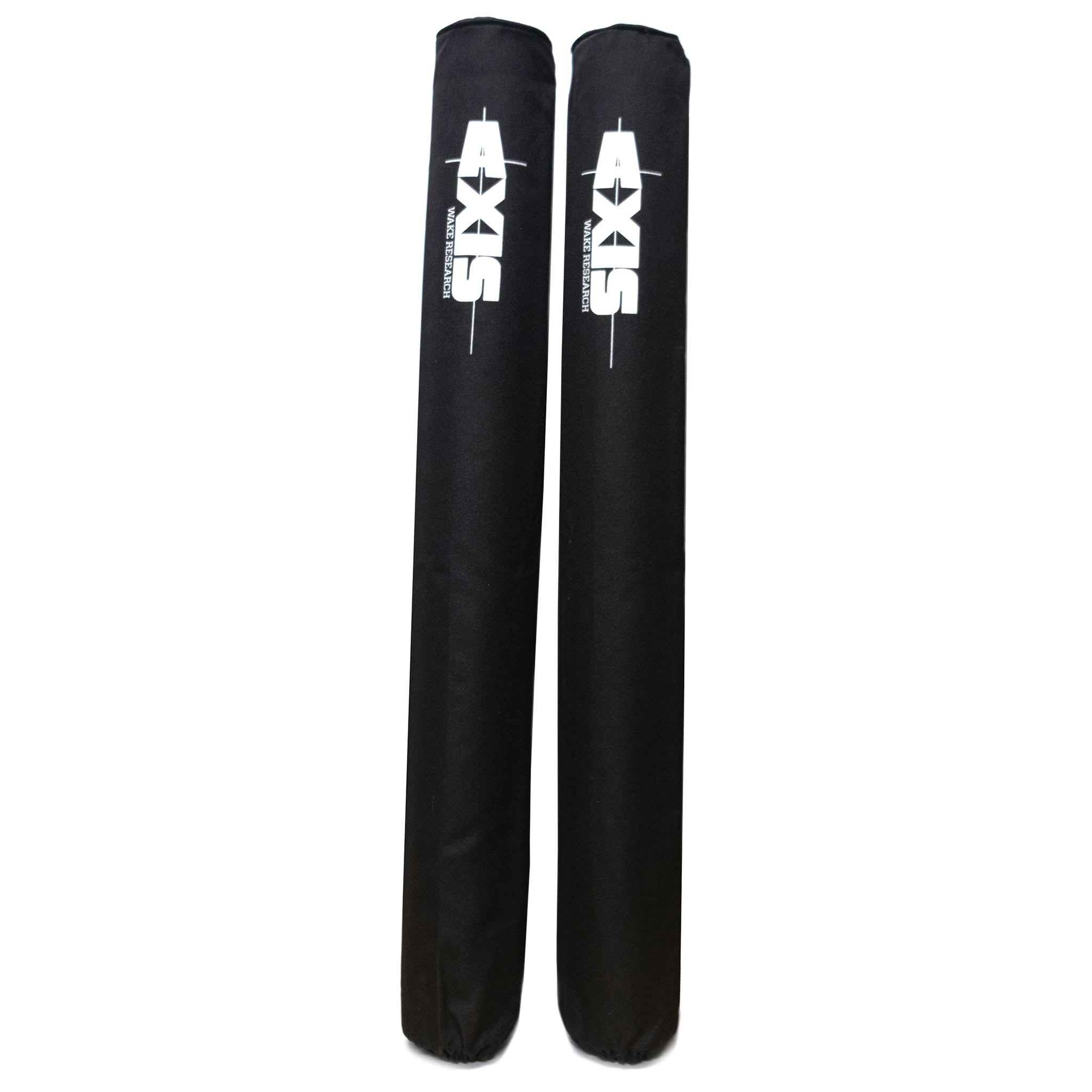 Pair of 36" trailer guide pole pads for Malibu/Axis boats, black with white logo, protect boat hull during trailer loading.