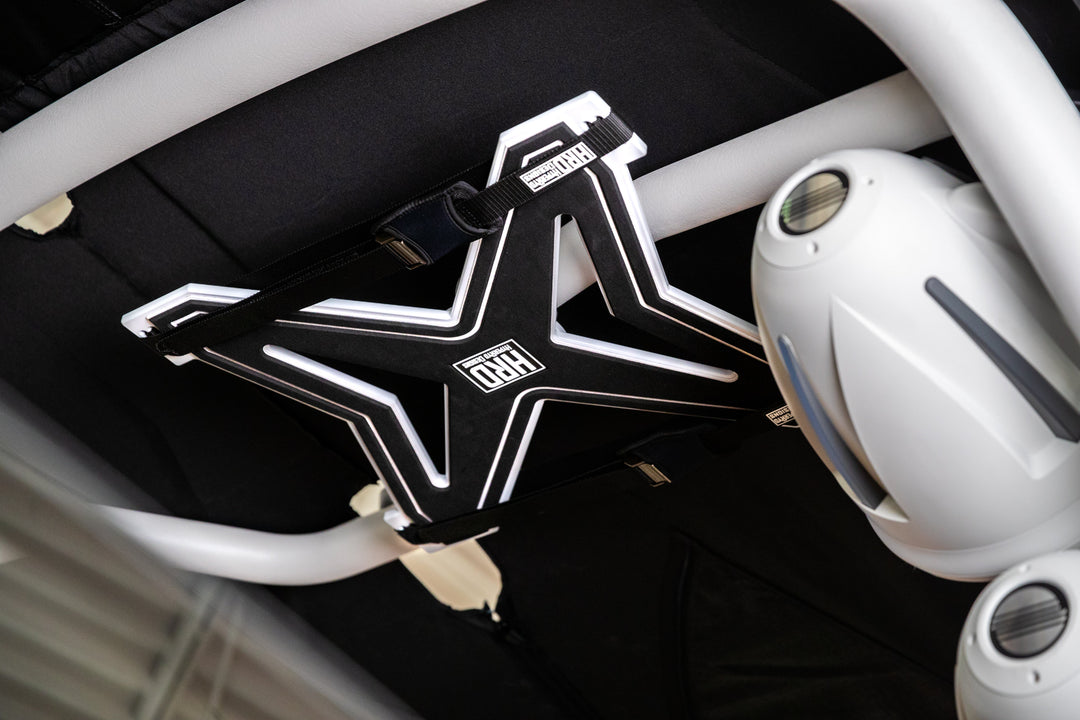 Black and white XR1 Surf Rack with G3 &amp; G5 towers secured in a vehicle&