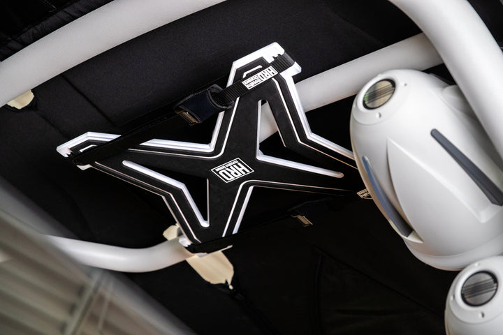 Black and white XR1 Surf Rack with G3 &amp; G5 towers secured in a vehicle&