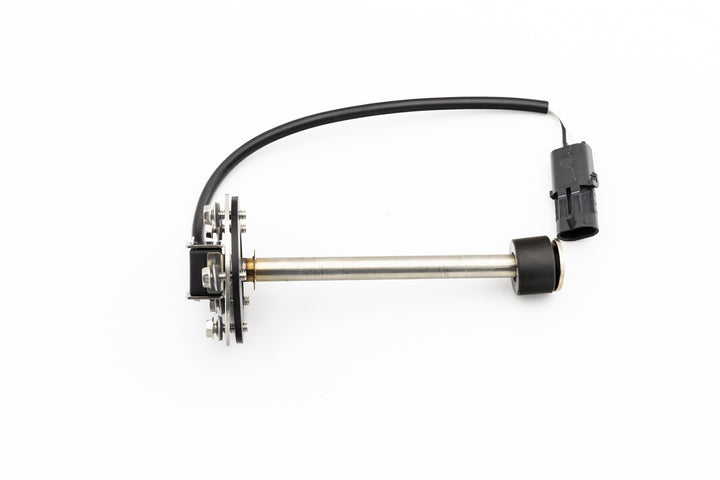 Sending unit, WEMA, 6-inch, with metal shaft, black mounting flange, and electrical connector for fuel tank level measurement.