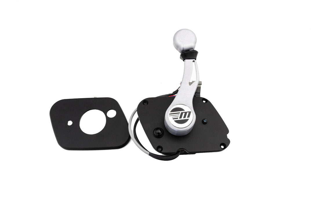 Malibu Control Mefi-6 13-14 throttle assembly with metal lever, black base, and mounting plate on a white background.