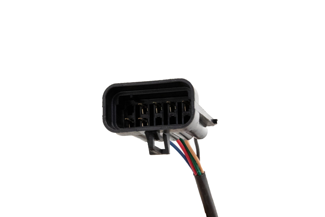 Malibu Control Mefi-6 connector with multicolored wires, used for irrigation system control and automation.
