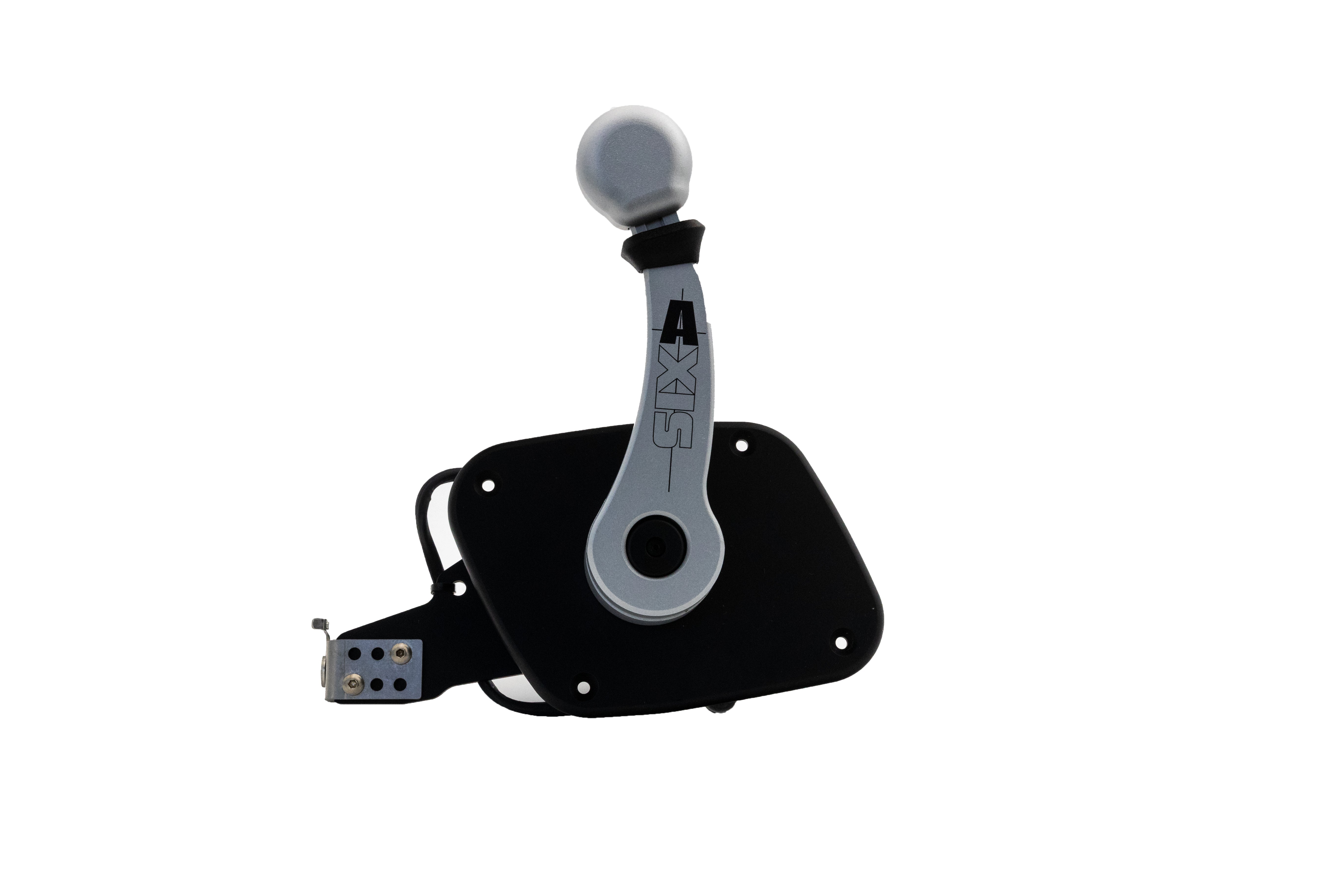 Axis electric/mechanical shifter with a black base and a silver gear lever labeled "AXIS" and "A".
