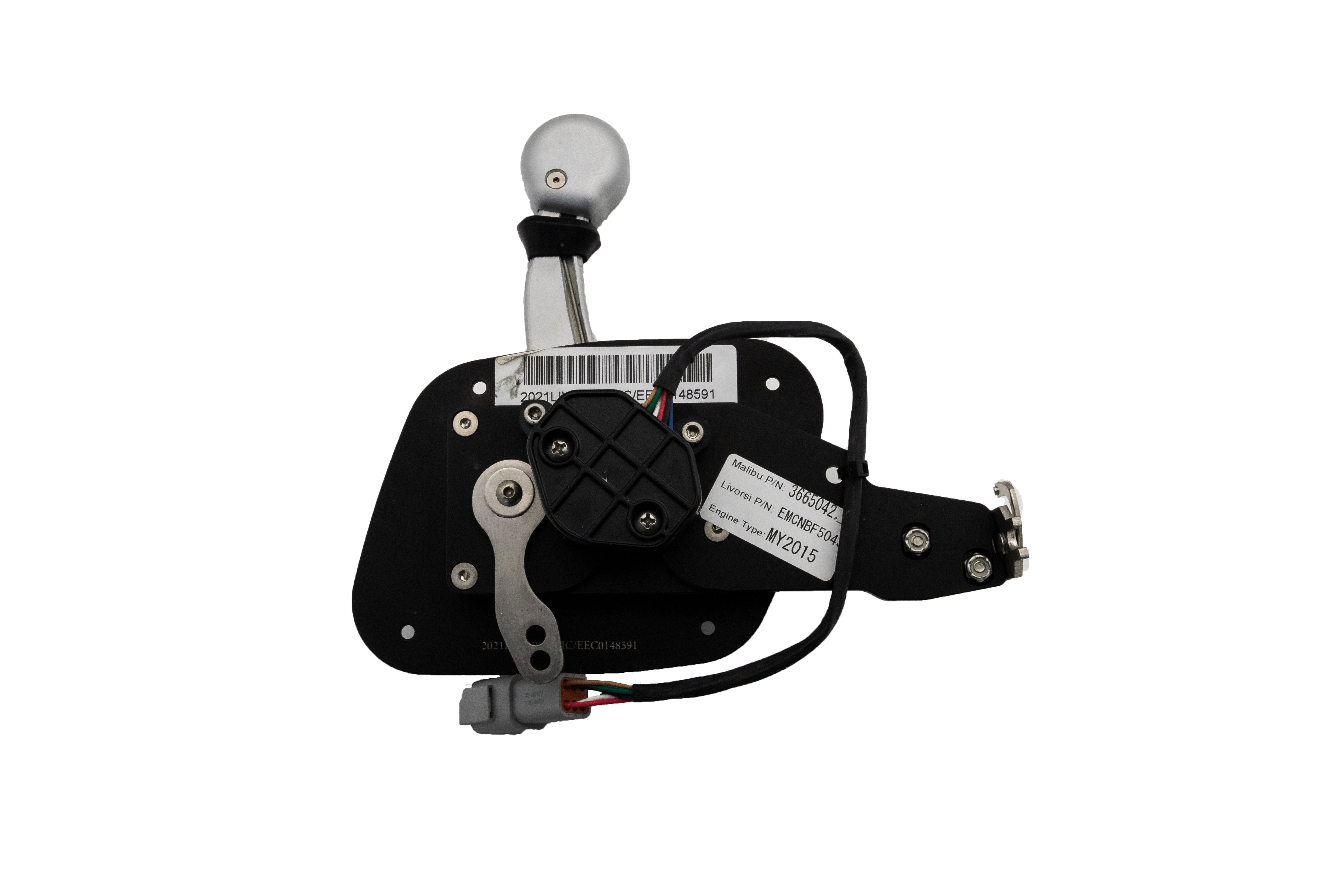 Axis electric/mechanical shifter with wiring, mounting plate, and gear lever for vehicle transmission control.