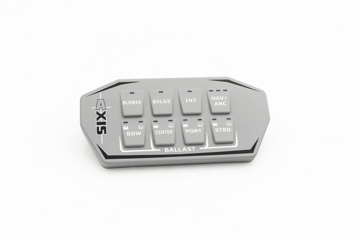 Axis 2x4 keypad with port labels 17-21, featuring buttons for blower, bilge, interior, navigation, and ballast control.