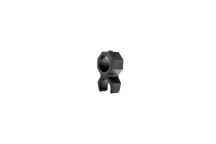 Black Bimini support pole clip, 7/8-inch diameter, for securing boat bimini tops and accessories.