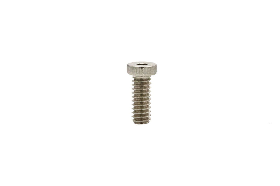 Low profile screw, 1/4"-20 x 5/8" size, made of metal with a flat, textured head and threaded body.