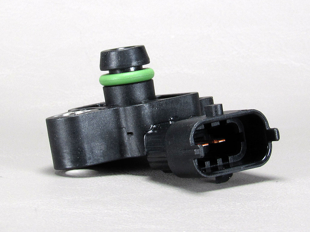 Malibu Monsoon M Series Map Sensor with black plastic body, green O-ring, and electrical connector for vehicle engine management.