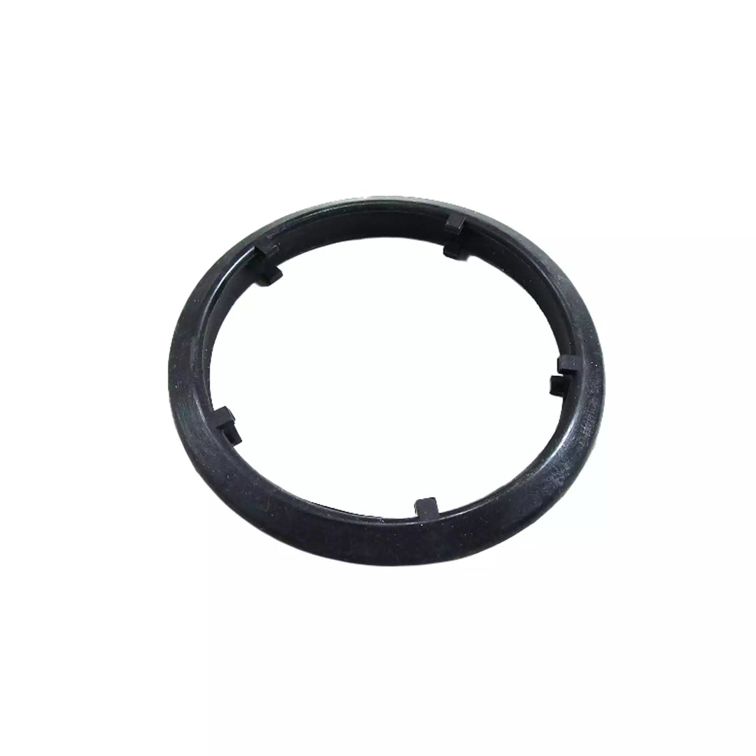 Exhaust Y-pipe flange seal gasket, black rubber ring with tabs, used for sealing connections in vehicle exhaust systems.
