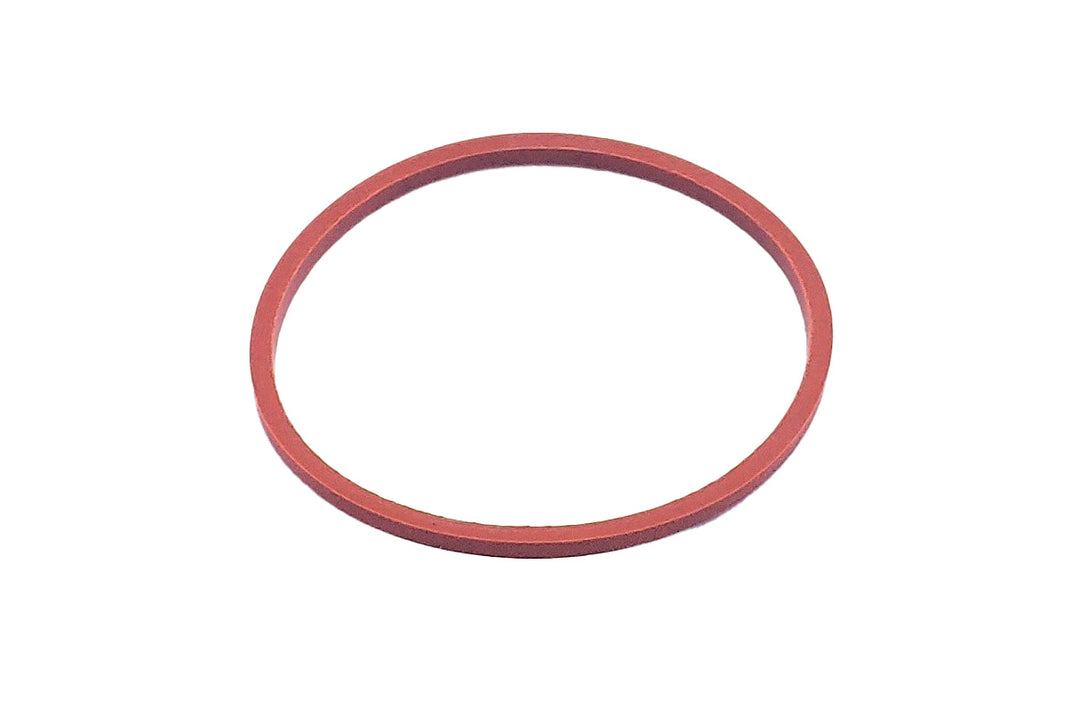 Red rubber gasket for sea strainer, designed to seal and prevent leaks in marine water filtration systems.