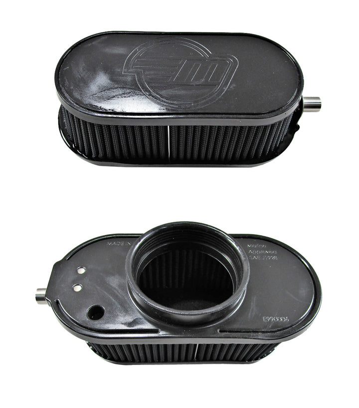 Black M-Series M6DI air intake spark arrestor with a cylindrical opening, designed to prevent engine spark emissions.