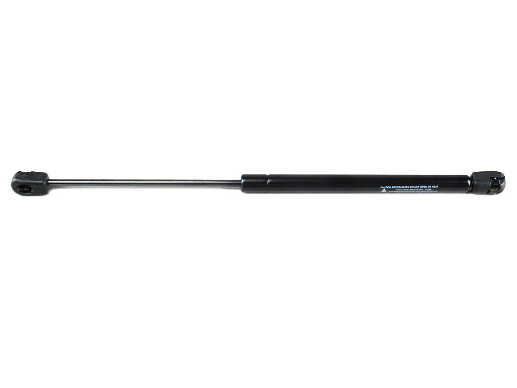 Gas spring, 60-pound force, 15-inch length, black cylinder with metal rod for lifting or support applications.