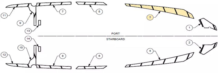 Diagram of the Soft Grip, Top Deck-M240 with labeled parts and structural layout of the boat&