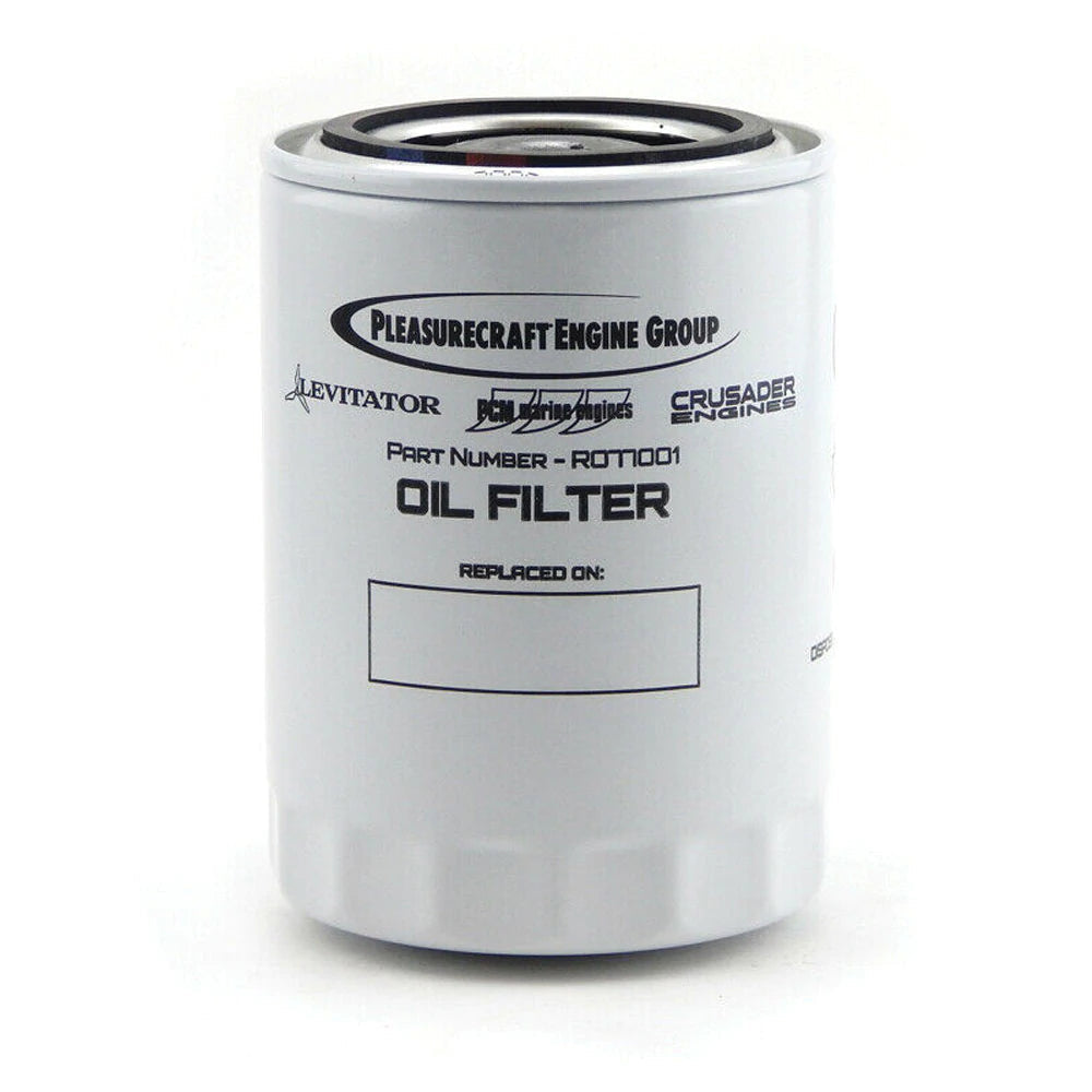 PCM oil filter for Malibu/Axis 2015-2019, white cylindrical filter with black text and logos, replacement part for engine oil filtration.
