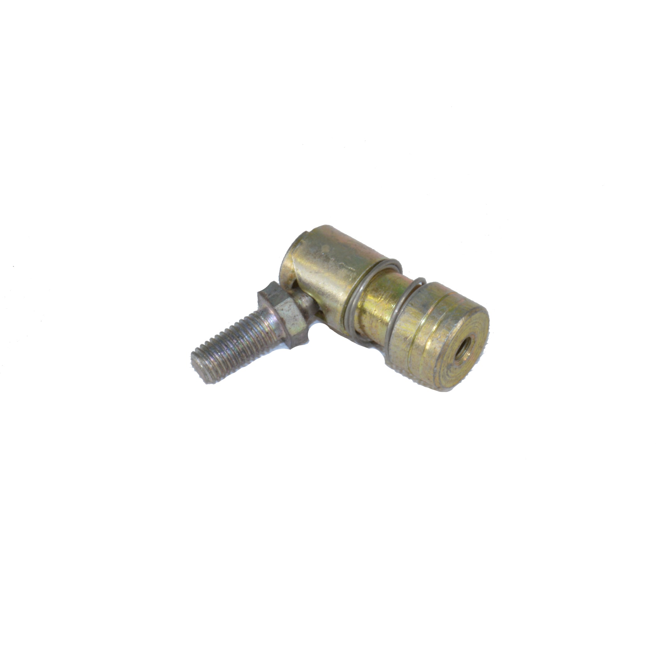 Metal ball joint for car throttle body connection with threaded end, used in vehicle carburetor and throttle system.