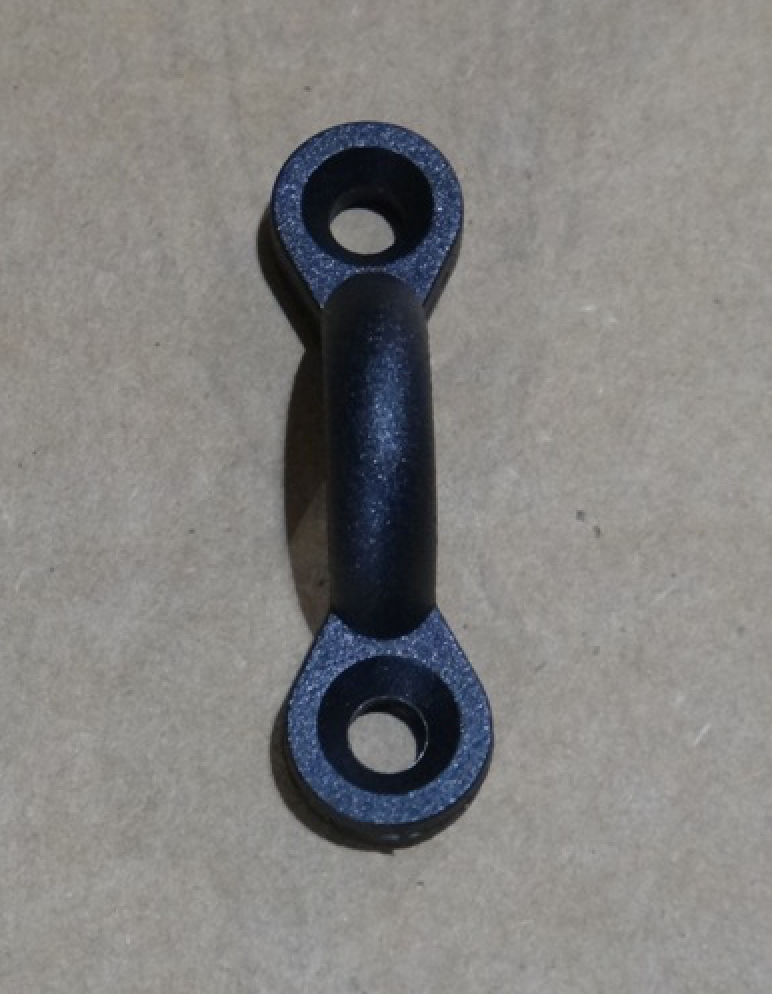 Black plastic interior hook eye with a 19mm size, featuring a rounded eyelet on each end for secure attachment.