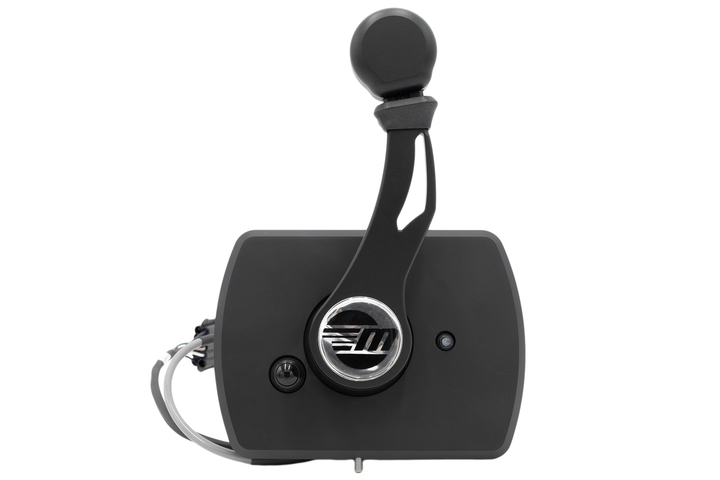 Black ZF Replacement E-Control Shifter with ergonomic handle and electronic components, designed for vehicle gear control.