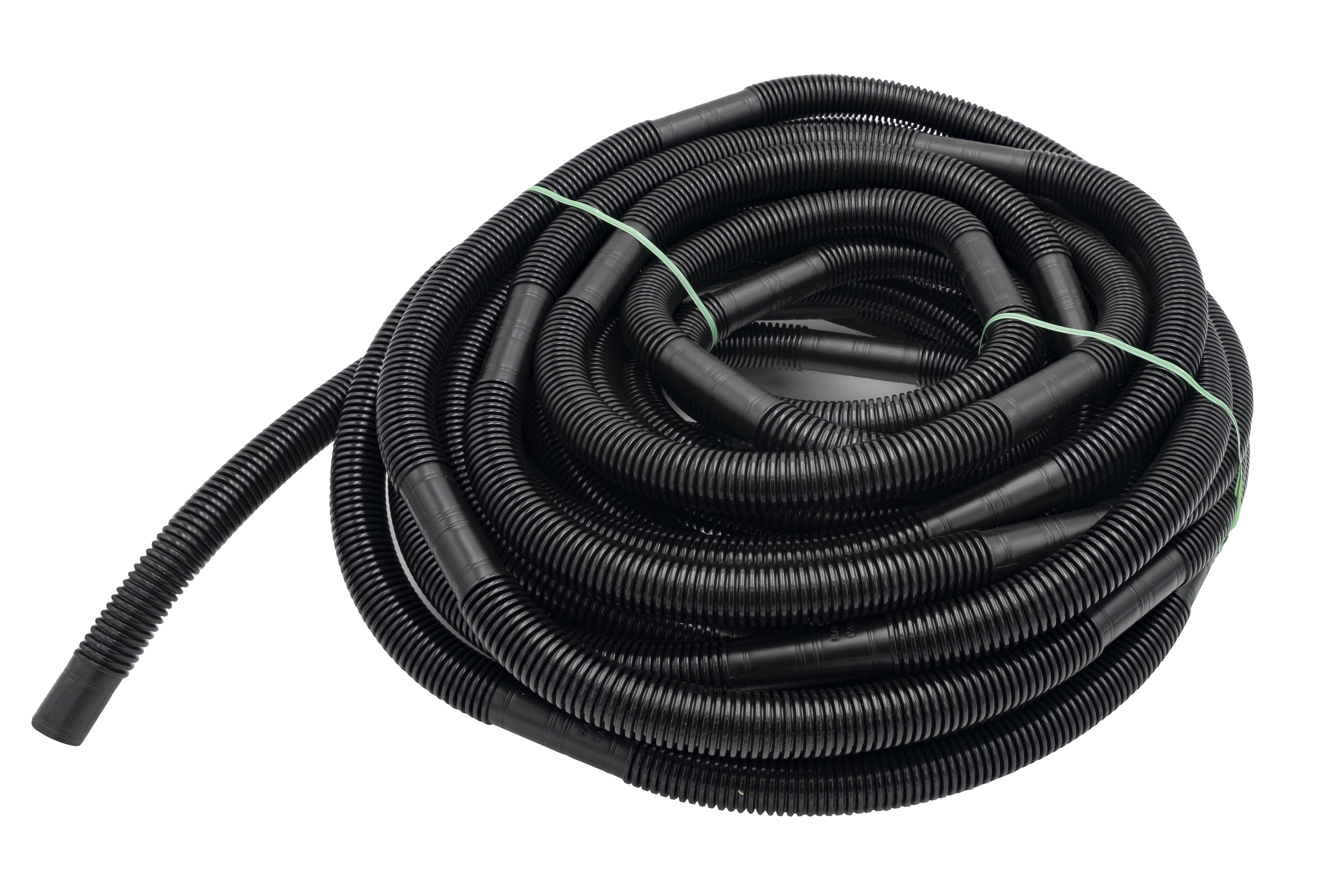 Coiled black 3/4-inch bilge pump hose with ribbed exterior, used for marine bilge water removal.